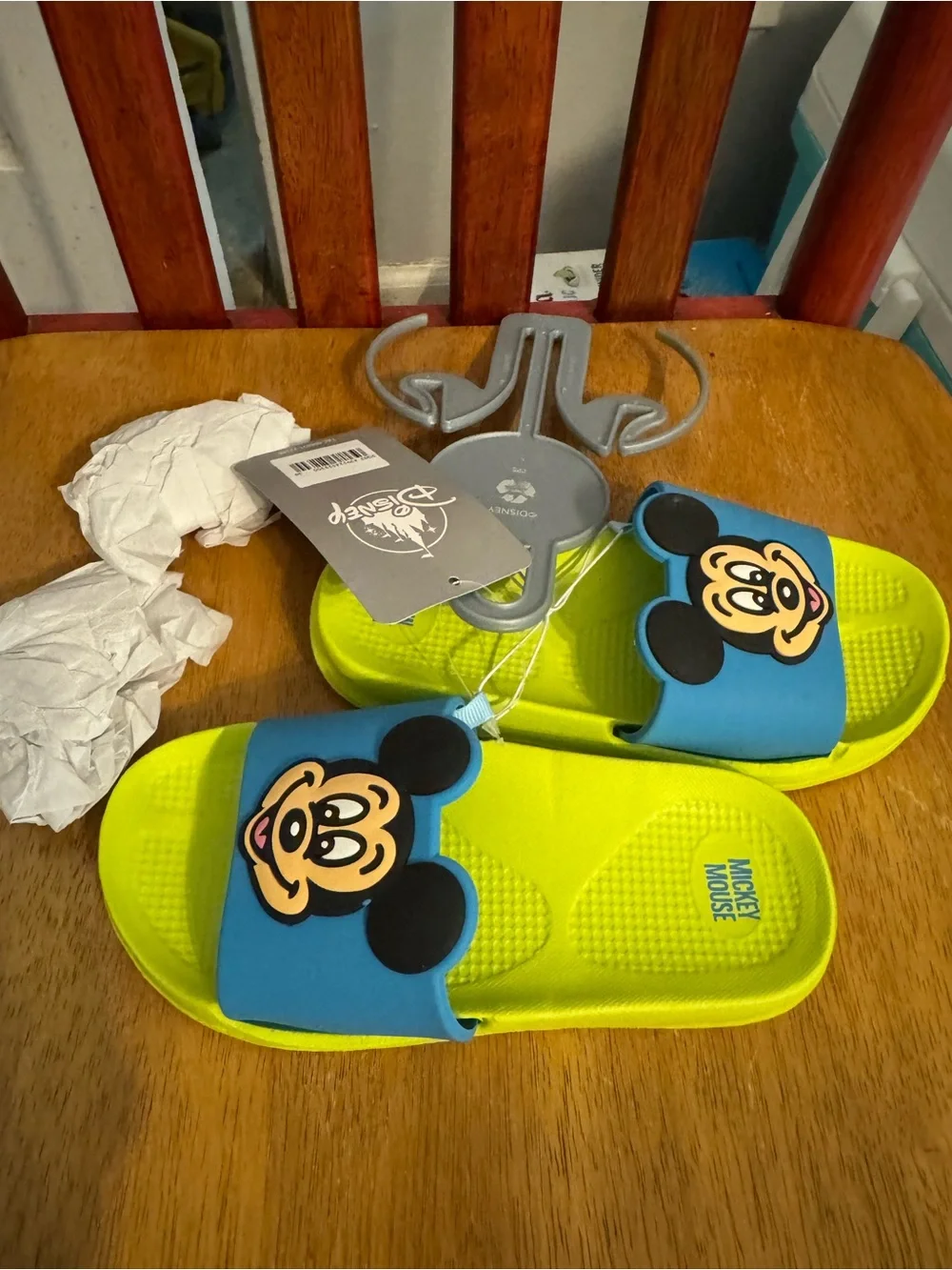 Disney Mickey Mouse Blue and Neon Yellow Kids Slide Sandals